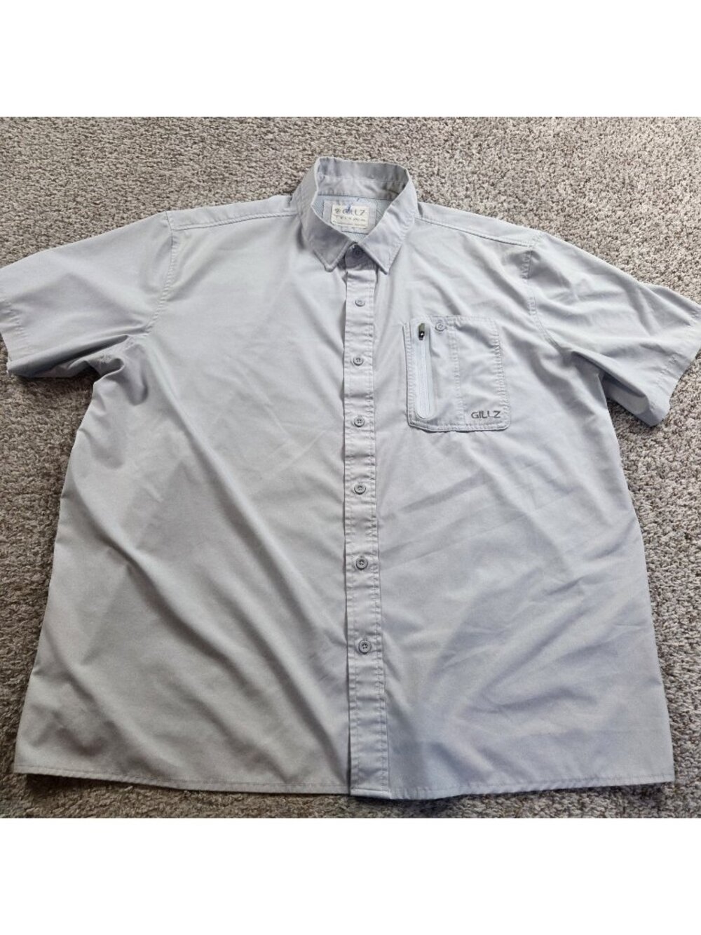 GILLZ Shirt Mens 2XL Gray Short Sleeve Fishing Performance Button Up Vented